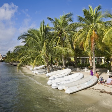 Belize, Placencia, The Moorings dingies on beach
