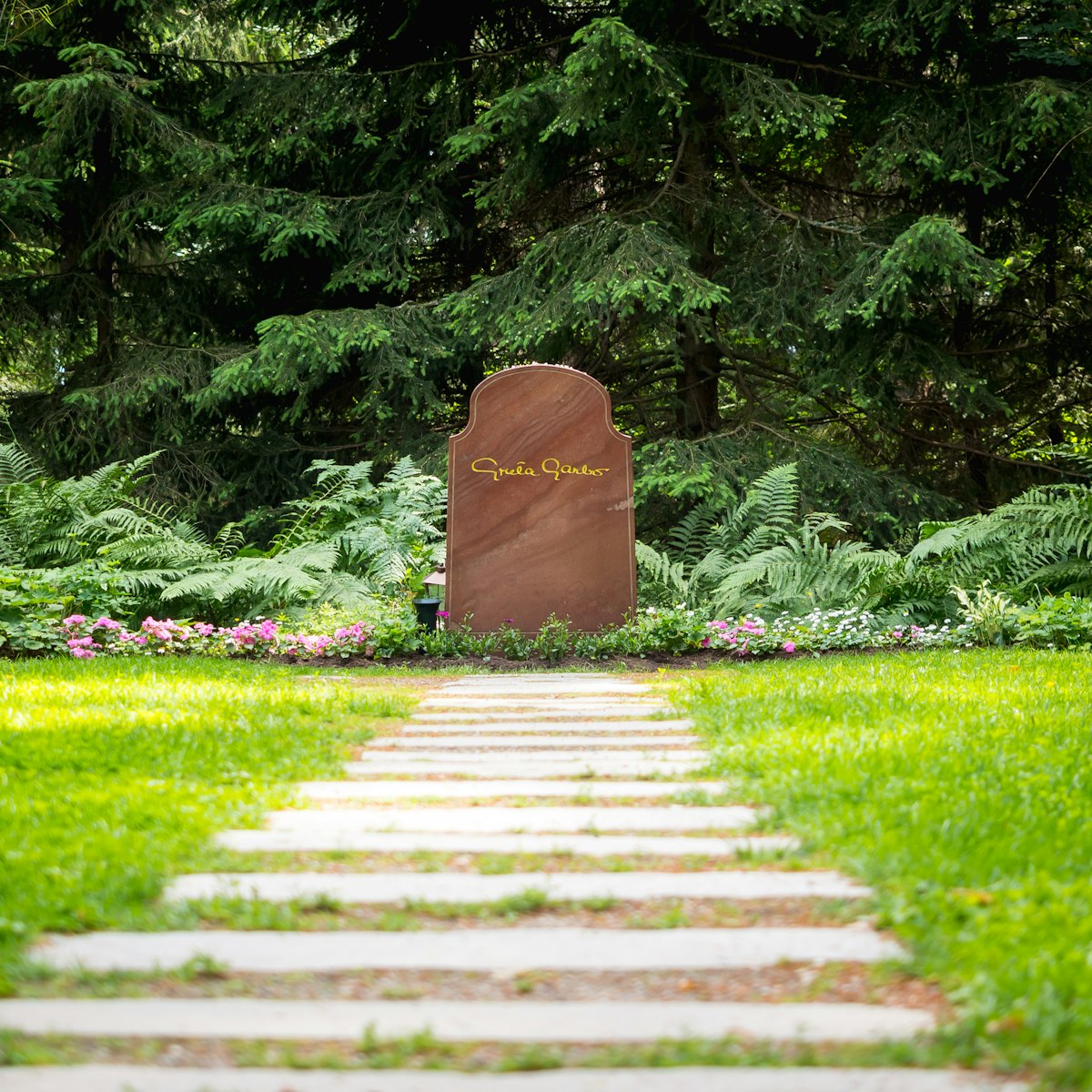 Greta Garbo's gravestone at Skogskyrkogården in Stockholm.