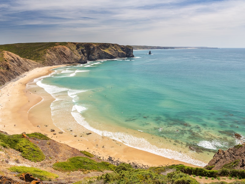 Delightful beach of Arrifana, for surfing in Portugal.