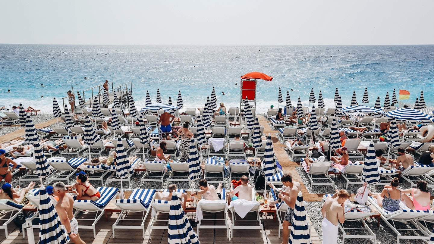 Nice, France - September 17, 2023: Beaches in Nice in September, License Type: media, Download Time: 2025-03-07T20:24:34.000Z, User: rhylton_redventures, Editorial: true, purchase_order: 56530 - Guidebooks, job: Lonely Planet, client: Lonely Planet WIP, other: Rhianydd Hylton