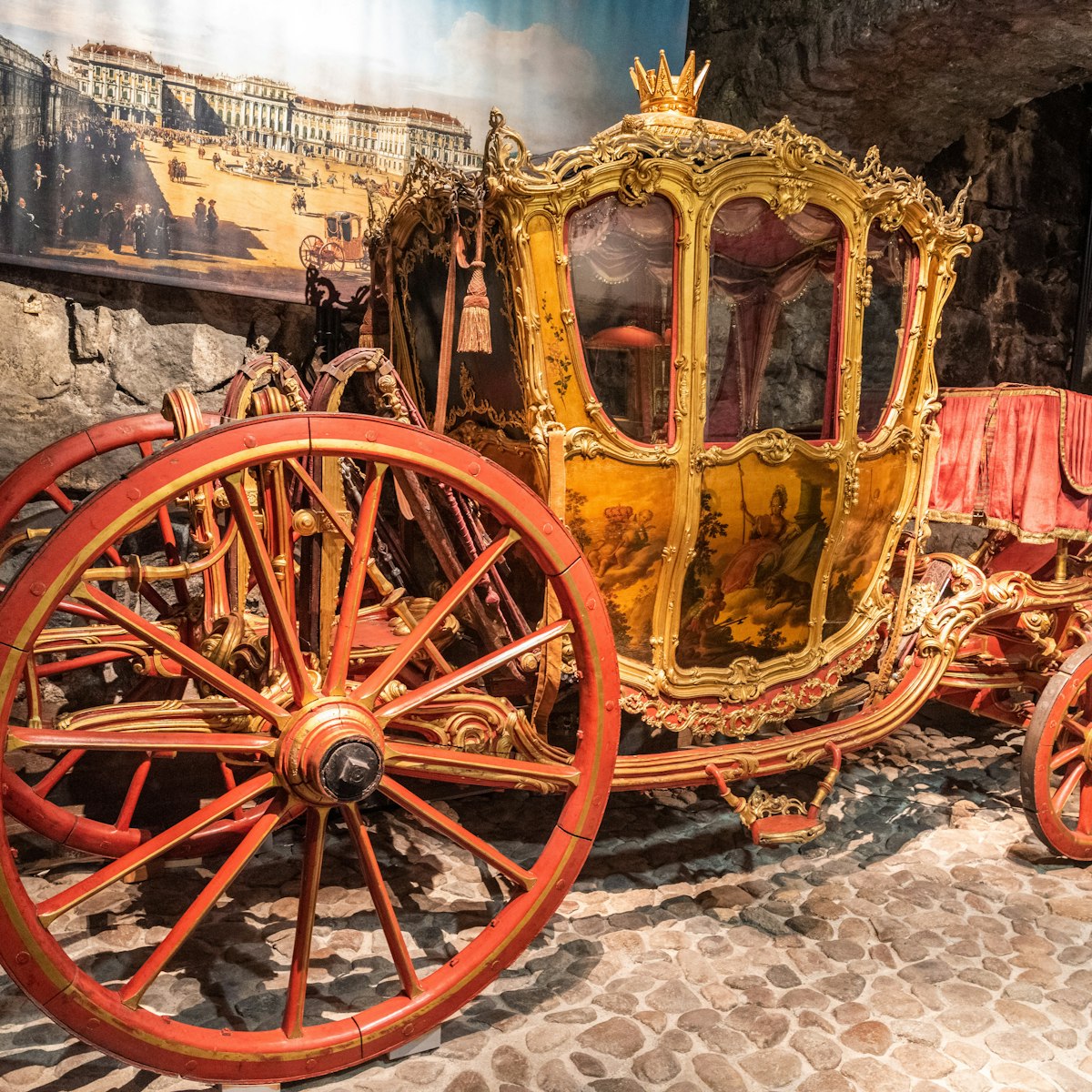 Historic carriage on display at the Royal Armoury in Stockholm.