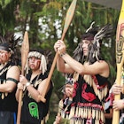 JUN 18, 2016: First Nation (Native) dancers performing at the Victoria Aboriginal Cultural Festival at the Royal BC Museum in the heart of downtown Victoria.